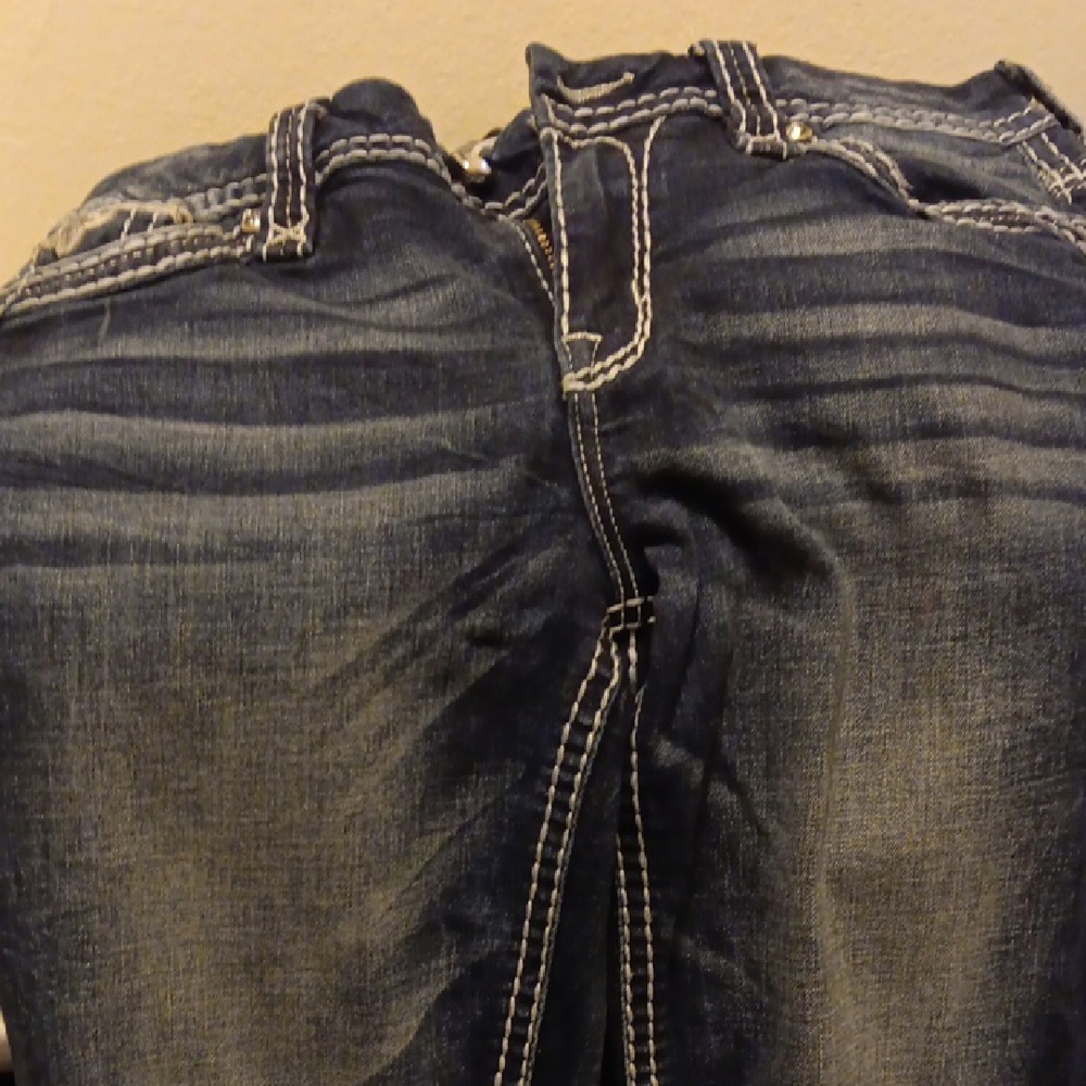 Rock Revival Dark Blue Boot Cut Jeans with Gold Embellishments - Picture 4 of 4